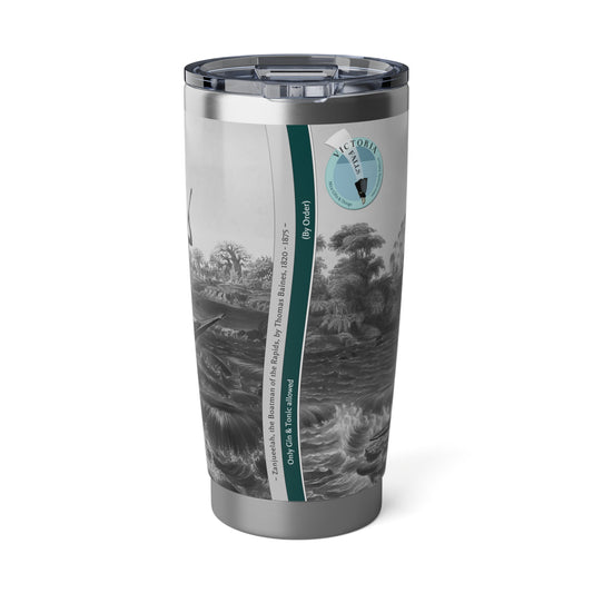 20oz vagabond tumbler with engraved version of Thomas Baines' famous painting "Zanjueelah, the Boatman of the Rapids" African travel safari