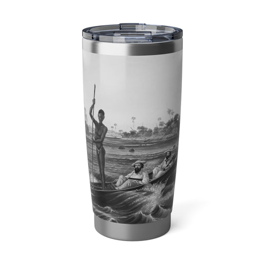 20oz vagabond tumbler with engraved version of Thomas Baines' famous painting "Zanjueelah, the Boatman of the Rapids" African travel safari